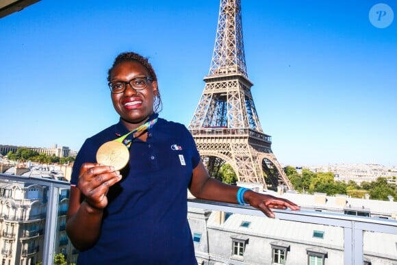 Émilie Andéol - Conférence de presse et photocall avec les athlètes français de retour des Jeux Olympiques de Rio à l'hôtel Pullman face a la Tour Eiffel à Paris le 23 août 2016 © Jean-René Santini / Bestimage