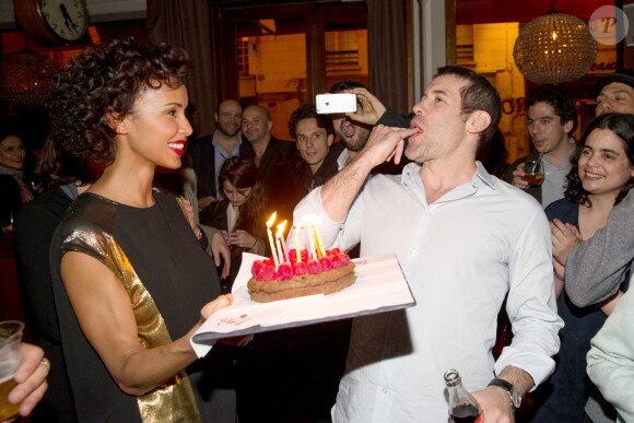 Exclusif - Sonia Rolland et son compagnon Jalil Lespert - L'acteur et réalisateur Jalil Lespert fête ses 40 ans au restaurant l'Oiseau à Paris le 3 juin 2016. © Cyril Moreau/Bestimage