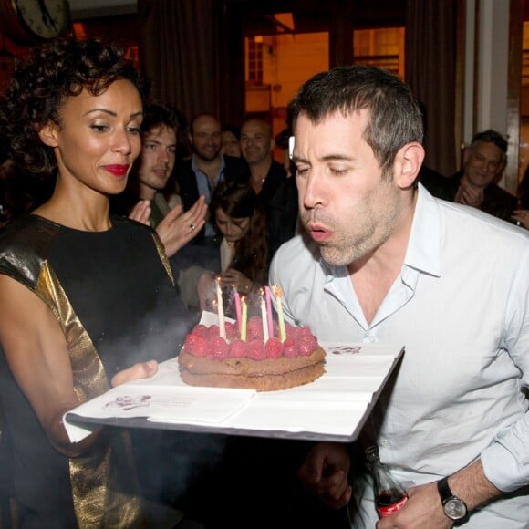 Exclusif - Sonia Rolland et son compagnon Jalil Lespert - L'acteur et réalisateur Jalil Lespert fête ses 40 ans au restaurant l'Oiseau à Paris le 3 juin 2016. © Cyril Moreau/Bestimage