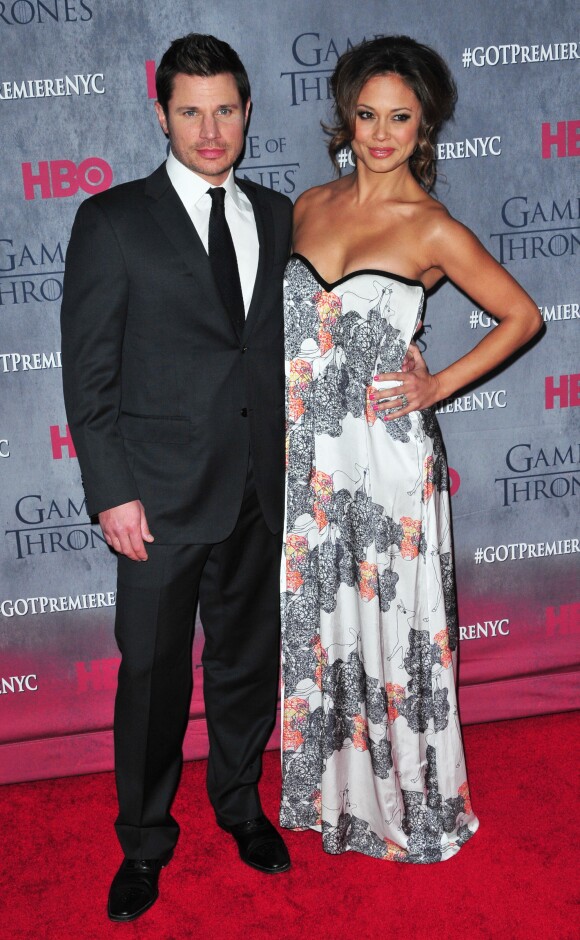 Vanessa Minnillo et son mari Nick Lachey à la Présentation de la saison 4 de la série "Game of Thrones" à New York, le 19 mars 2014.