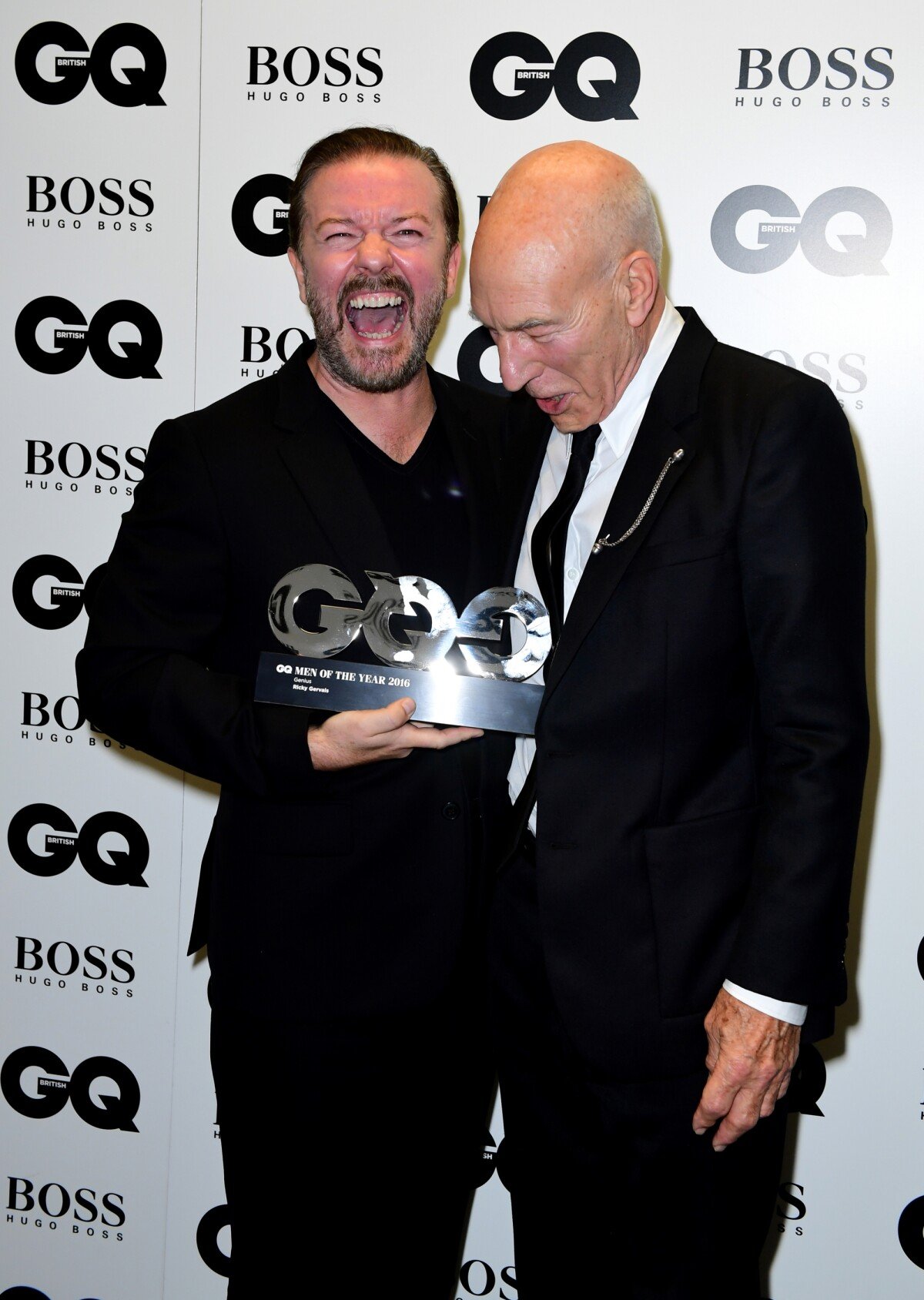 Photo : Patrick Stewart et Ricky Gervais aux GQ Men of the Year Awards