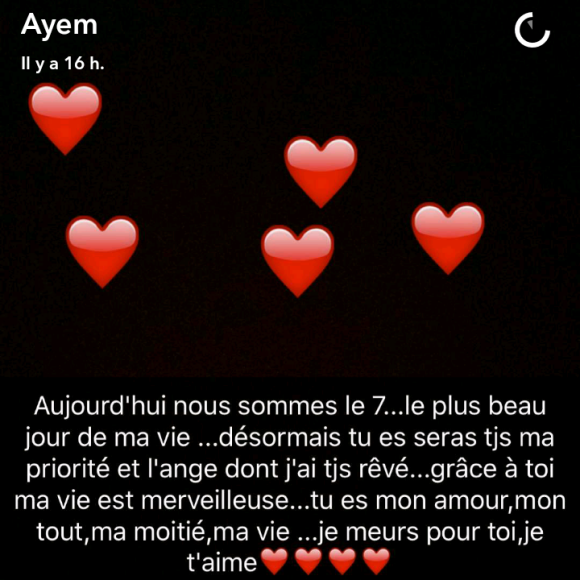 Ayem Nour déclare son amour à son fils, sur Snapchat, mercredi 7 septembre 2016