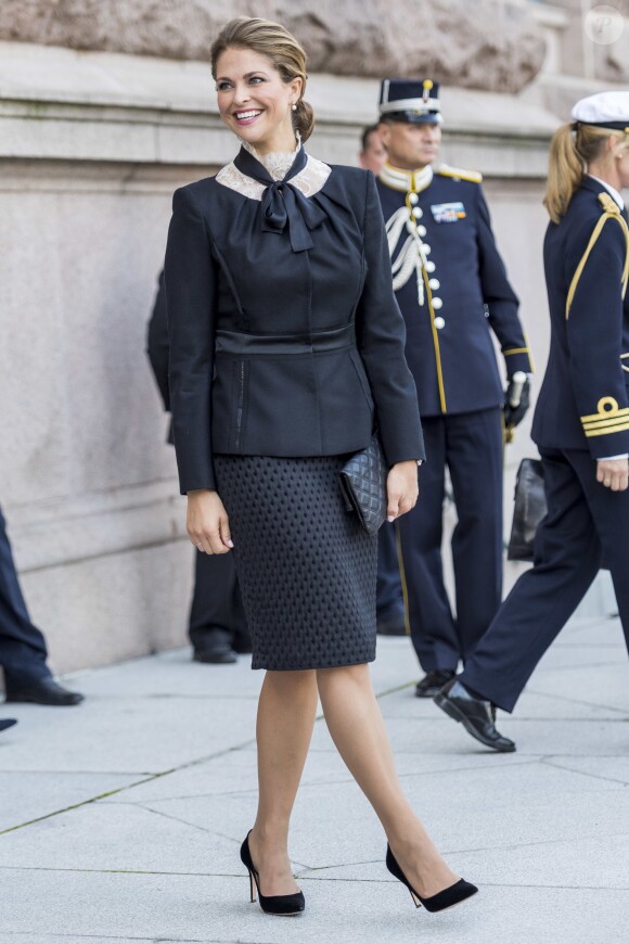 La princesse Madeleine de Suède le 13 septembre 2016 à la cérémonie d'inauguration du Parlement pour l'exercice 2016-2017, au Riksdagshuset à Stockholm.