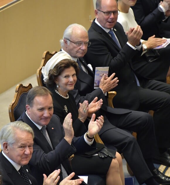 La reine Silvia et le roi Carl XVI Gustaf de Suède le 13 septembre 2016 à la cérémonie d'inauguration du Parlement pour l'exercice 2016-2017, au Riksdagshuset à Stockholm.
