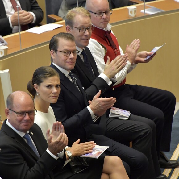 La princesse Victoria et le prince Daniel de Suède le 13 septembre 2016 pendant la cérémonie d'inauguration du Parlement pour l'exercice 2016-2017, au Riksdagshuset à Stockholm.