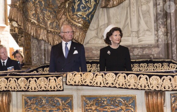 Le couple royal de Suède le 13 septembre 2016 lors d'une messe précédant la cérémonie d'inauguration du Parlement pour l'exercice 2016-2017, à Stockholm.
