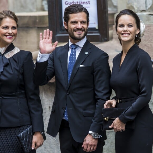 La princesse Madeleine de Suède, le prince Carl Philip et la princesse Sofia le 13 septembre 2016 à la cérémonie d'inauguration du Parlement pour l'exercice 2016-2017, au Riksdagshuset à Stockholm.