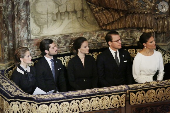 La famille royale de Suède (ici la princesse Madeleine, le prince Carl Philip, la princesse Sofia, le prince Daniel et la princesse héritière Victoria) a assisté au matin du 13 septembre 2016 à une messe précédant cérémonie d'inauguration du Parlement pour l'exercice 2016-2017, à Stockholm.