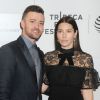 Justin Timberlake et sa femme Jessica Biel lors de la première "The Devil and the Deep Blue Sea" pendant le Festival du Film de TriBeCa 2016 au John Zuccotti Theater à New York, le 14 avril 2016.