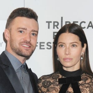 Justin Timberlake et sa femme Jessica Biel lors de la première "The Devil and the Deep Blue Sea" pendant le Festival du Film de TriBeCa 2016 au John Zuccotti Theater à New York, le 14 avril 2016.