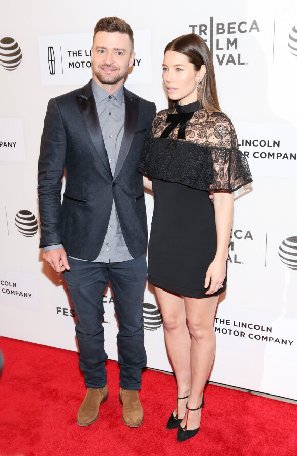 Justin Timberlake et sa femme Jessica Biel à la première du film "The Devil and the deep blue sea" à New York le 14 avril 2016.