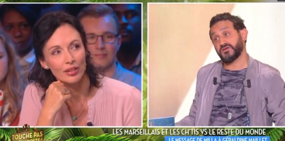 Géraldine Maillet et Cyril Hanouna dans "Touche pas à mon poste", mardi 27 septembre 2016, sur C8