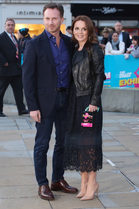 Geri Halliwell (Geri Horner) et son mari Christian Horner - Arrivée des people au vernissage de l'exposition "Exhibitionism" consacrée aux Rolling Stones à la Saatchi Gallery de Londres, le 4 avril 2016.
