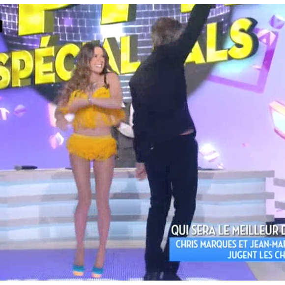 Capucine Anav et Jean-Michel Maire dansent face à Jean-Marc Généreux et Chris Marques dans "Touche pas à mon poste" sur C8. Le10 octobre 2016.