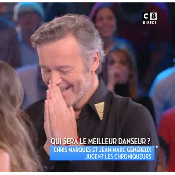 Capucine Anav et Jean-Michel Maire dansent face à Jean-Marc Généreux et Chris Marques dans "Touche pas à mon poste" sur C8. Le10 octobre 2016.