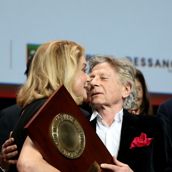 Catherine Deneuve et Roman Polanski lors de la remise du Prix Lumière 2016 à Catherine Deneuve durant le 8ème Festival Lumière à Lyon, le 14 octobre 2016
