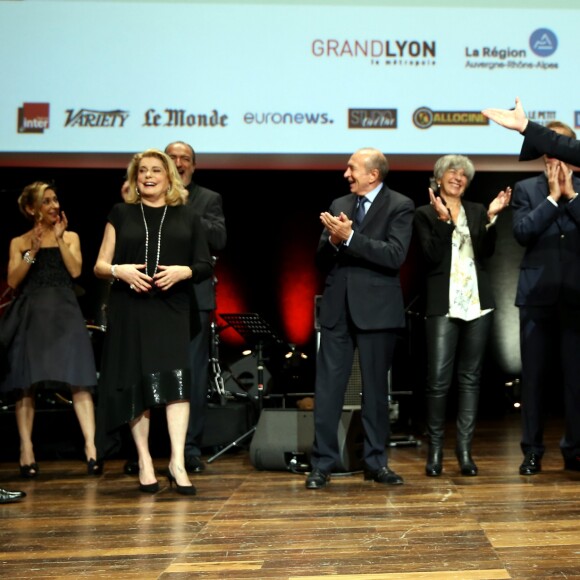 Catherine Deneuve et Quentin Tarantino lors de la remise du Prix Lumière 2016 à Catherine Deneuve durant le 8ème Festival Lumière à Lyon, le 14 octobre 2016