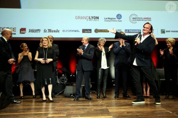 Catherine Deneuve et Quentin Tarantino lors de la remise du Prix Lumière 2016 à Catherine Deneuve durant le 8ème Festival Lumière à Lyon, le 14 octobre 2016