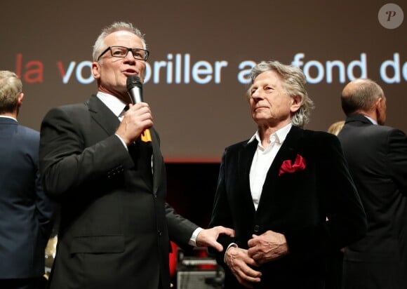Thierry Fremaux et Roman Polanski lors de la remise du Prix Lumière 2016 à Catherine Deneuve durant le 8ème Festival Lumière à Lyon, le 14 octobre 2016