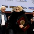 Roman Polanski, Bertrand Tavernier et Catherine Deneuve lors de la remise du Prix Lumière 2016 à Catherine Deneuve durant le 8ème Festival Lumière à Lyon, le 14 octobre 2016