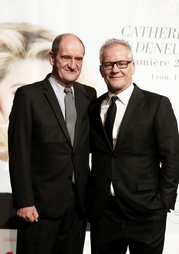 Pierre Lescure et Thierry Fremaux devant le photocall de la cérémonie du Prix Lumière lors du 8ème Festival Lumière à Lyon, le 14 octobre 2016