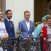 La princesse Mette Marit, le prince Haakon, Marius Borg Hoiby , la princesse Astrid, la reine Sonja lors de la garden party du jubilé des 25 ans de règne du roi Harald V de Norvège à Trondheim le 23 juin 2016.