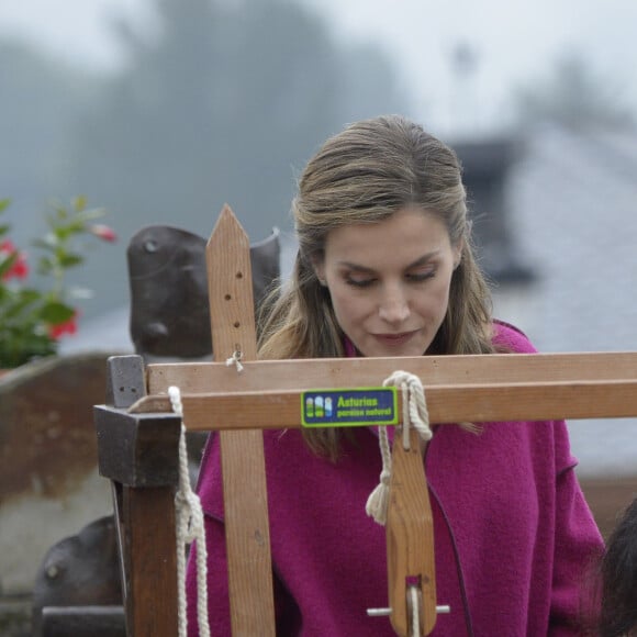 Le roi Felipe VI et la reine Letizia d'Espagne, qui se fait ici initier au fonctionnement du métier à tisser, visitaient le 22 octobre 2016 Los Oscos, qui regroupe les communes de San Martin de Oscos, Villanueva de Oscos, Santa Eulalia de Oscos et a été désigné Village exemplaire des Asturies 2016.