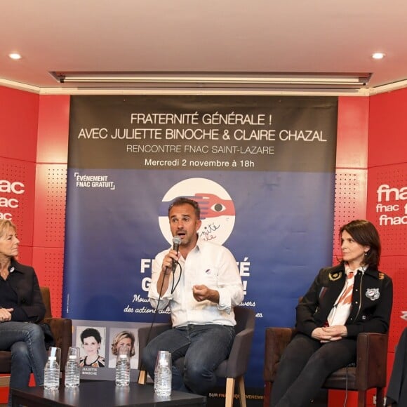 Fabienne Servan-Schreiber, Juliette Binoche, Abdennour Bidar et Claire Chazal participent à une rencontre organisée par le mouvement "Fraternité Générale !" à la Fnac Saint-Lazare à Paris, le 2 novembre 2016. © Pierre Perusseau/Bestimage