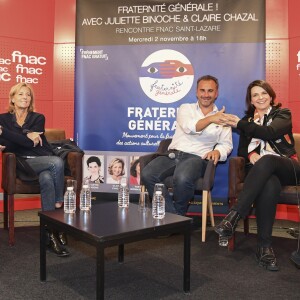 Fabienne Servan-Schreiber, Juliette Binoche, Abdennour Bidar et Claire Chazal à la rencontre organisée par le mouvement "Fraternité Générale !" à la Fnac Saint-Lazare à Paris, le 2 novembre 2016. © Pierre Perusseau/Bestimage