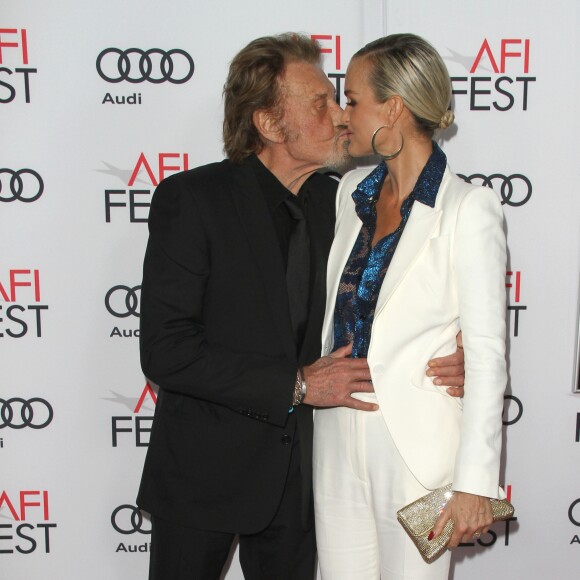 Johnny Hallyday et sa femme Laeticia Hallyday à la première de "Rules Don't Apply" à Los Angeles, le 10 novembre 2016.