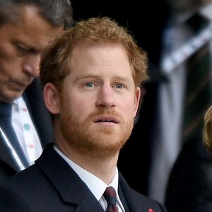 Le prince Harry, la princesse Charlène de Monaco et son frère Gareth Wittstock assistent au match de rugby Angleterre - Afrique du Sud, dans le cadre de la tournée d'automne 2016 au Twickenham Stadium à Londres, le 12 novembre 2016. L'Angleterre a remporté le match (37-21).