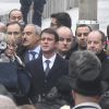 Claude Bartolone, président de l'assemblée Nationale, Manuel Valls, premier ministre, Jean-Jacques Urvoas, ministre de la justice, garde des sceaux lors de l'hommage aux victimes des attentats du 13 novembre 2015 devant le Stade de France à Saint-Denis, le 13 novembre 2016.