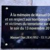Illustration lors de l'hommage aux victimes des attentats du 13 novembre 2015 devant le Stade de France à Saint-Denis, le 13 novembre 2016. Une plaque en hommage à la victime Manuel Dias a été dévoilée.