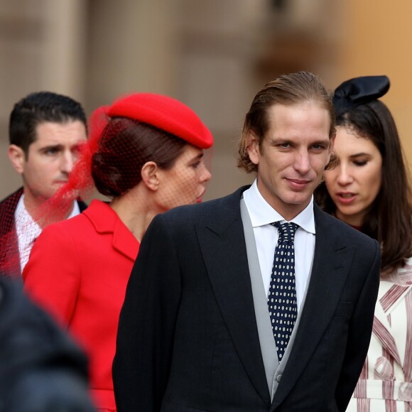 Charlotte Casiraghi, Andrea Casiraghi et sa femme Tatiana Santo Domingo - La famille royale de Monaco arrive à la Cathédrale de Monaco pour une messe solennelle d'action de grâce et un Te Deum le jour de la Fête Nationale, le 19 novembre 2016. © Bruno Bebert/Dominique Jacovides/Bestimage