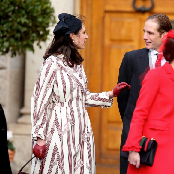 Charlotte Casiraghi, Andrea Casiraghi et sa femme Tatiana Santo Domingo - La famille royale de Monaco arrive à la Cathédrale de Monaco pour une messe solennelle d'action de grâce et un Te Deum le jour de la Fête Nationale, le 19 novembre 2016. © Bruno Bebert/Dominique Jacovides/Bestimage