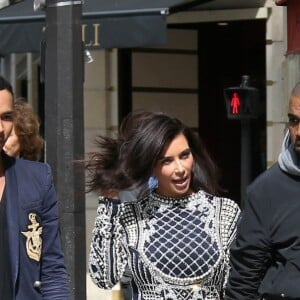 Olivier Rousteing, Kim Kardashian et Kanye West à Paris le 14 avril 2014.