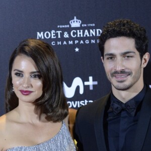 Penelope Cruz (Robe Atelier Versace), Ricardo 'Chino' Darin à la première du film "The Queen of Spain" au cinéma Callao à Madrid, le 24 novembre 2016.