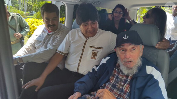 Fidel Castro a fêté ses 89 ans, accompagné d'Evo Morales, le président bolivien et de Nicolas Maduro, le chef de l'Etat du Venezuela, le 13 août 2015.