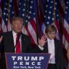 Donald Trump et son fils Barron - Le 45ème président des Etats-Unis, Donald Trump s'adresse à ses militants au New York Hilton Midtown dans les premières heures du matin à New New York le 9 novembre 2016.