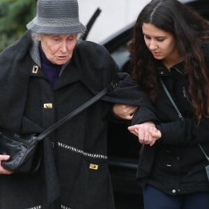 Hélène Roussel (la soeur de Michèle Morgan) aux obsèques de Michèle Morgan en l'église Saint-Pierre de Neuilly-sur-Seine, le 23 décembre 2016