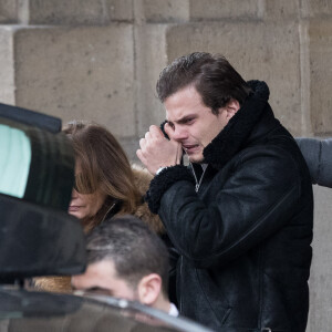 Samantha Marshall, petite-fille de Michèle Morgan, et Nicolas, arrière petit-fils de Michèle Morgan - Sorties des obsèques de Michèle Morgan en l'église Saint-Pierre de Neuilly-sur-Seine. Le 23 décembre 2016