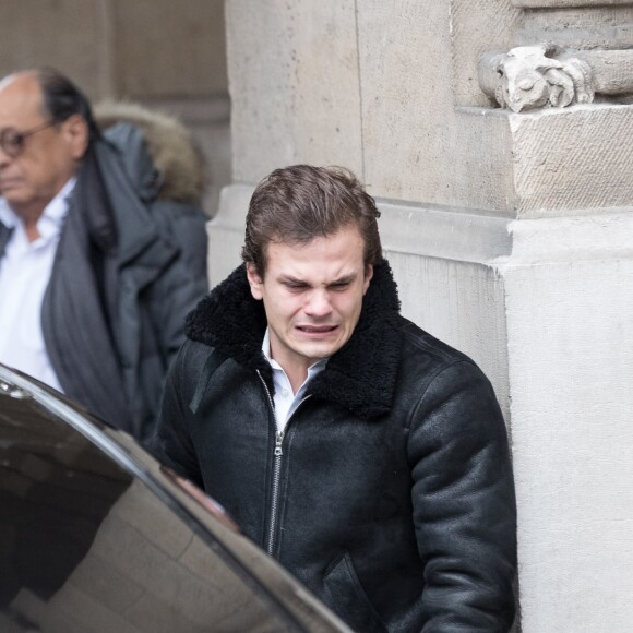 Nicolas, arrière petit-fils de Michèle Morgan - Sorties des obsèques de Michèle Morgan en l'église Saint-Pierre de Neuilly-sur-Seine. Le 23 décembre 2016