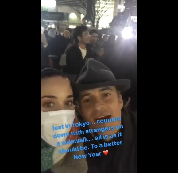 Katy Perry et Orlando Bloom célébrant le Nouvel An à Tokyo, au Japon, le 1er janvier 2017