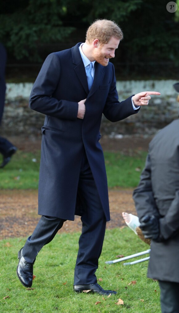 Le prince Harry à la messe de Noël avec la famille royale à l'église de Sandringham le 25 décembre 2016.