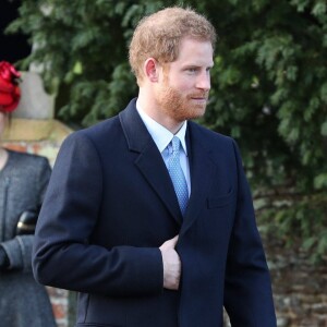 Le prince Harry à la messe de Noël avec la famille royale à l'église de Sandringham le 25 décembre 2016.