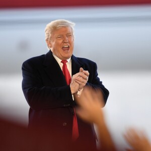 Donald Trump en meeting devant son avion de campagne à Wilmington dans l'Ohio le 4 novembre 2016