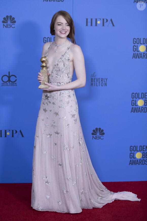 Emma Stone - Press Room lors de la 74ème cérémonie annuelle des Golden Globe Awards à Beverly Hills, Los Angeles, Californie, Etats-Unis, le 8 janvier 2017. © Olivier Borde/Bestimage