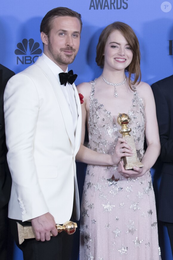 Emma Stone et Ryan Gosling - Press Room lors de la 74ème cérémonie annuelle des Golden Globe Awards à Beverly Hills, Los Angeles, Californie, Etats-Unis, le 8 janvier 2017. © Olivier Borde/Bestimage