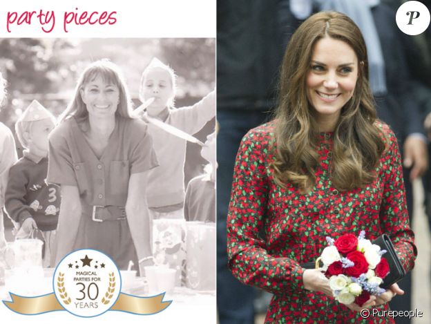 Carole Middleton à 34 ans en 1989 sur un flyer de sa société Party Pieces / Sa fille Catherine en décembre 2016 (photo BestImage) au même âge lors d'un événement Heads Together à Londres.