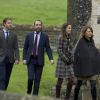 Michael Middleton, James Matthews, fiancé de Pippa, James Middleton, Pippa Middleton et Carole Middleton le 25 décembre 2016 à Englefield (Berkshire) pour la messe de Noël.